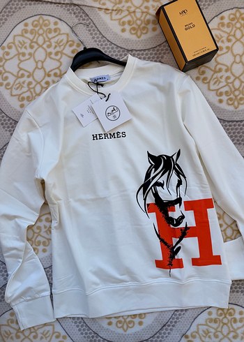 Hermes Beyaz At Baskili Rahat Sweatshirt