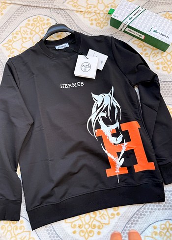 Hermes Siyah Bisiklet Yaka Sweatshirt