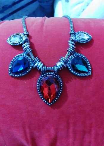 Vintage Love Vintage Bohem Kirmizi Mavi Tasli Kolye