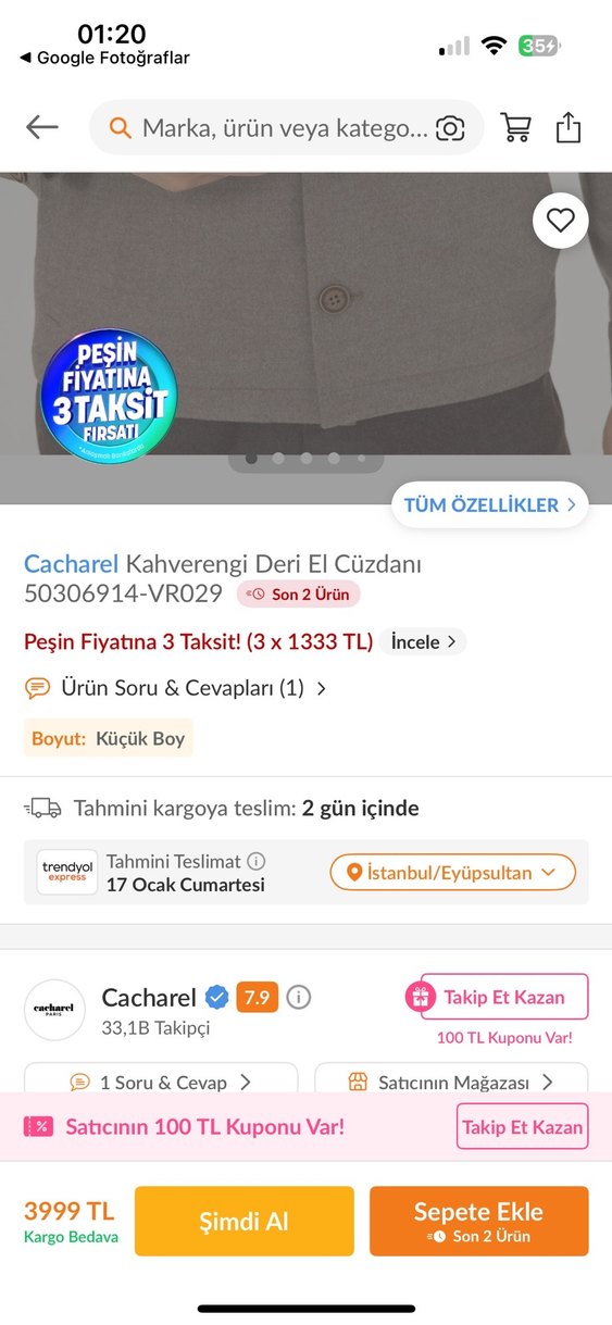 Cacharel Kahverengi Deri El Cüzdanı Orijinal - Görsel 2