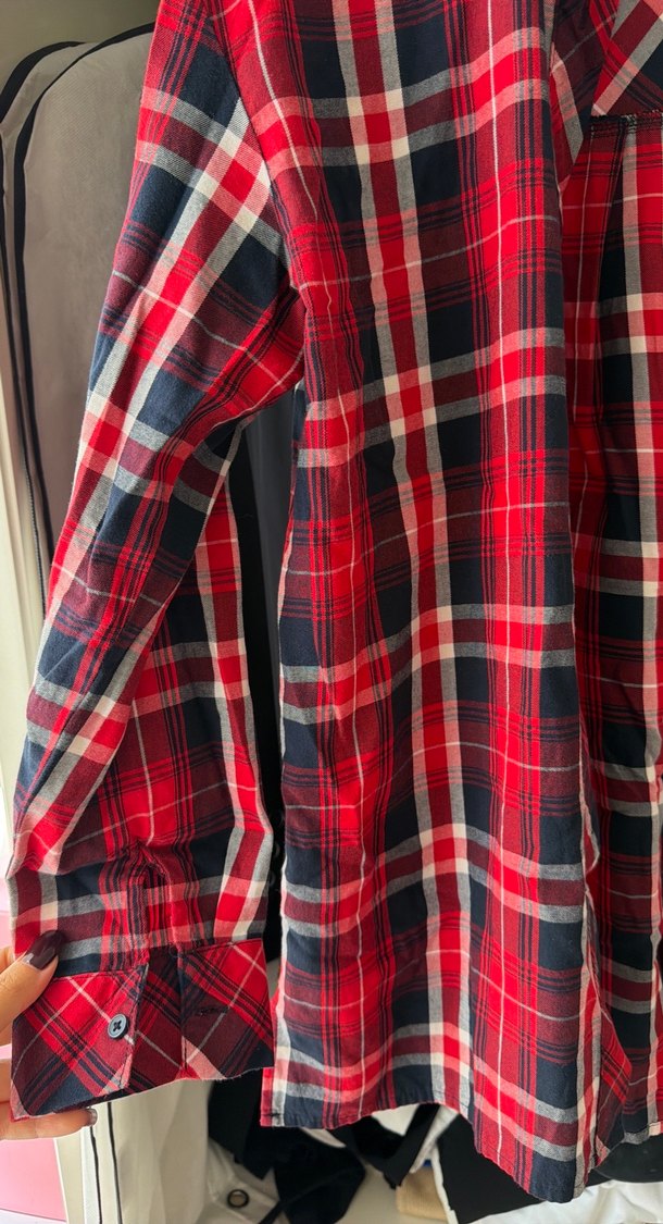 Bershka Kirmizi Siyah Ekose Uzun Kollu Gömlek — görsel 3/5