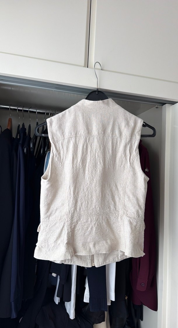 Zara Keten Ekru Keten Kolsuz Yelek — görsel 4/5