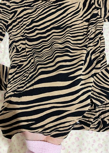 Addax Kahverengi Zebra Desenli Boğazlı Kadın Bluz