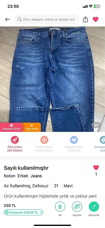 31 Beden Jeans erkek