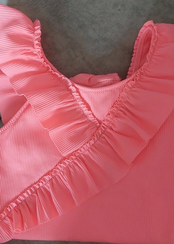 Pembe Kız Çocuk Fırfırlı Mayo - Görsel 5