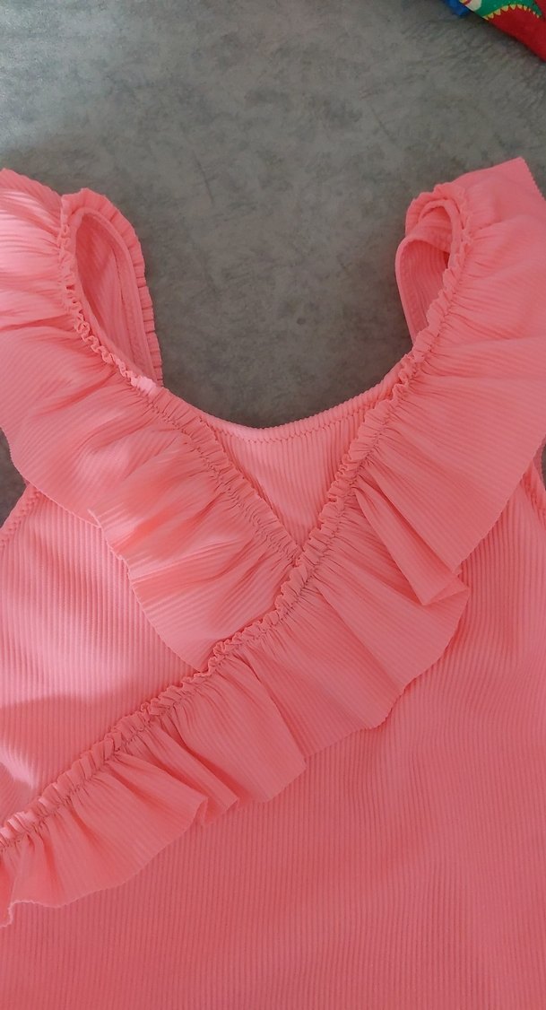 Pembe Kız Çocuk Fırfırlı Mayo - Görsel 2