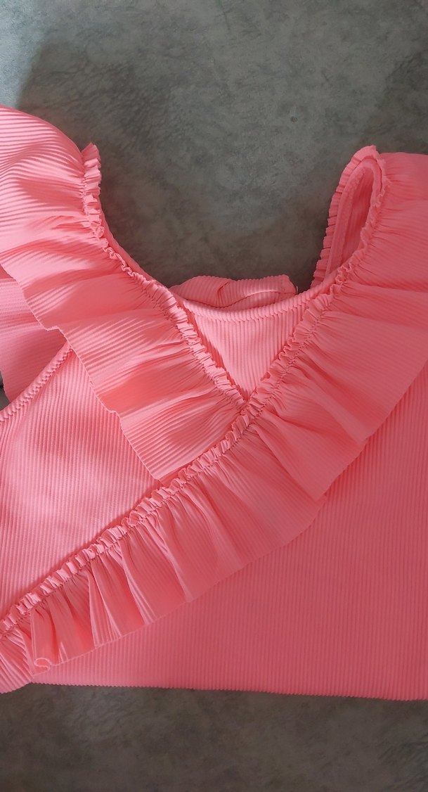 Pembe Kız Çocuk Fırfırlı Mayo - Görsel 5