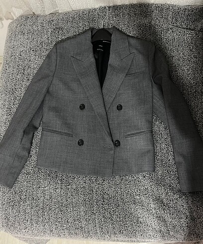 Mango Mango - Gri Crop Blazer Ceket