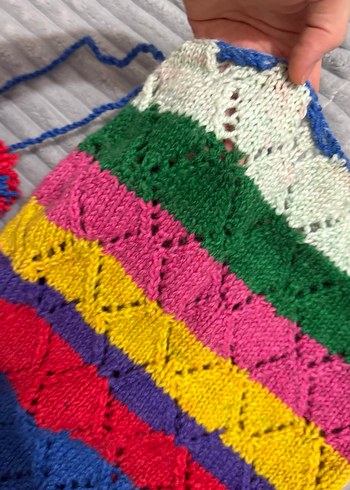 Renkli Örgü plaj eteği pareo - Görsel 3