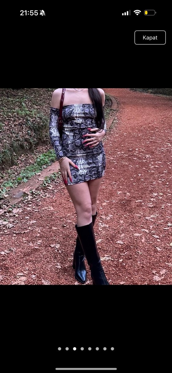 Yılan desen Straplez Mini Elbise - Görsel 3