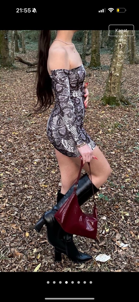 Yılan desen Straplez Mini Elbise - Görsel 4