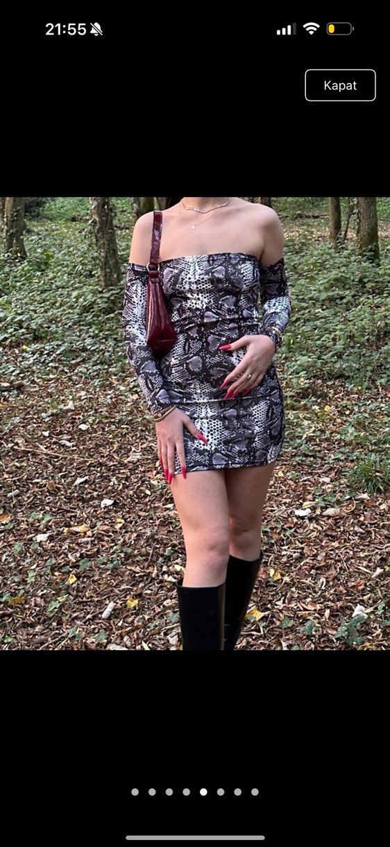 Yılan desen Straplez Mini Elbise - Görsel 5