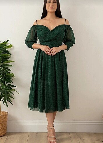 Yeşil abiye simli gece elbisesi xl - Görsel 2