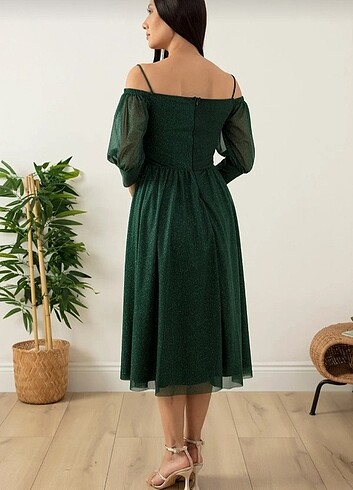 Yeşil abiye simli gece elbisesi xl - Görsel 3