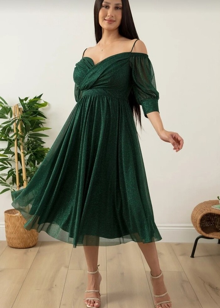 Yeşil abiye simli gece elbisesi xl - Görsel 4