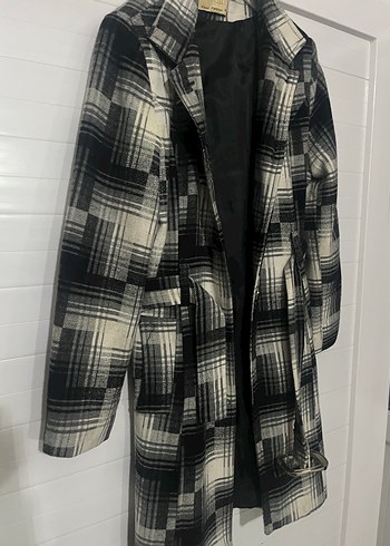 Gri Kareli Midi Düğmeli Kadın Kaban - Görsel 2