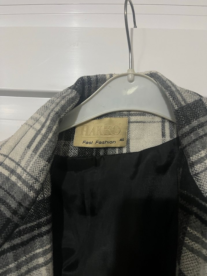 Gri Kareli Midi Düğmeli Kadın Kaban - Görsel 5