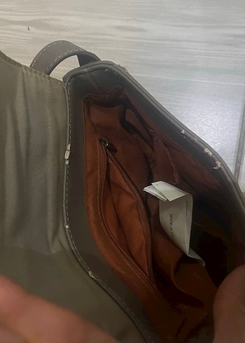 Gri Deri Kadın Omuz Çantası Tokalı - Görsel 4