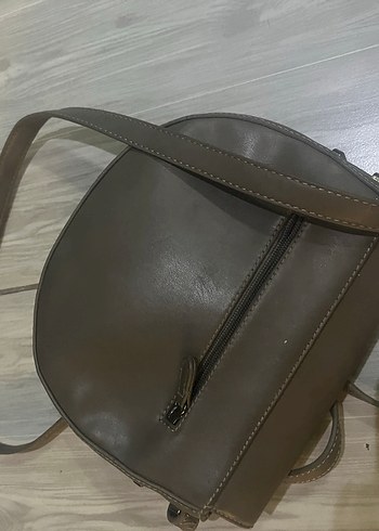 Gri Deri Kadın Omuz Çantası Tokalı - Görsel 3