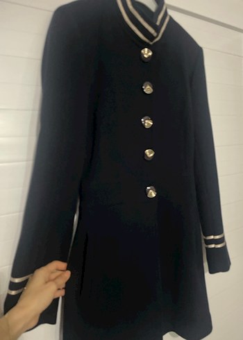 Düğmeli Siyah Kadın Klasik Uzun Kaban - Görsel 4