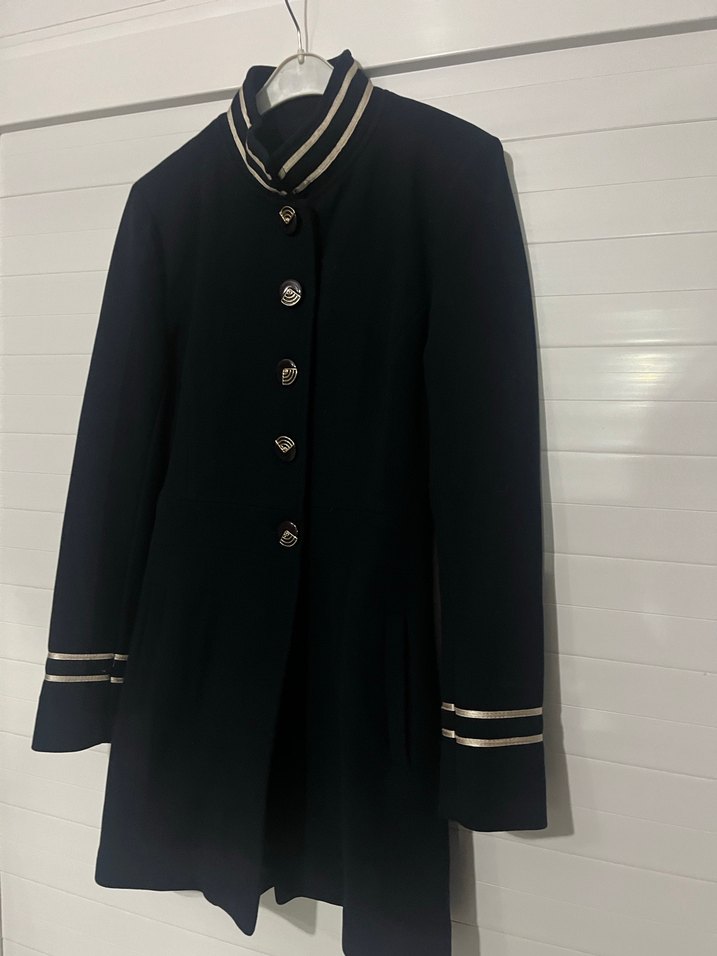 Düğmeli Siyah Kadın Klasik Uzun Kaban - Görsel 2