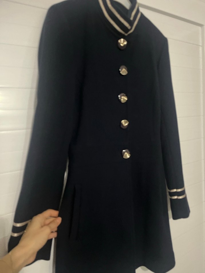 Düğmeli Siyah Kadın Klasik Uzun Kaban - Görsel 4