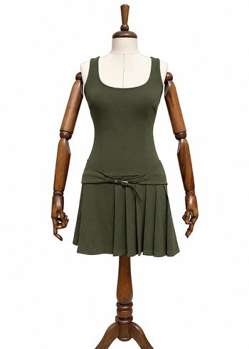 Pull and Bear Pull Bear Haki Kolsuz Mini Elbise