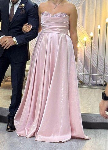 Straplez pudra abiye - Görsel 6