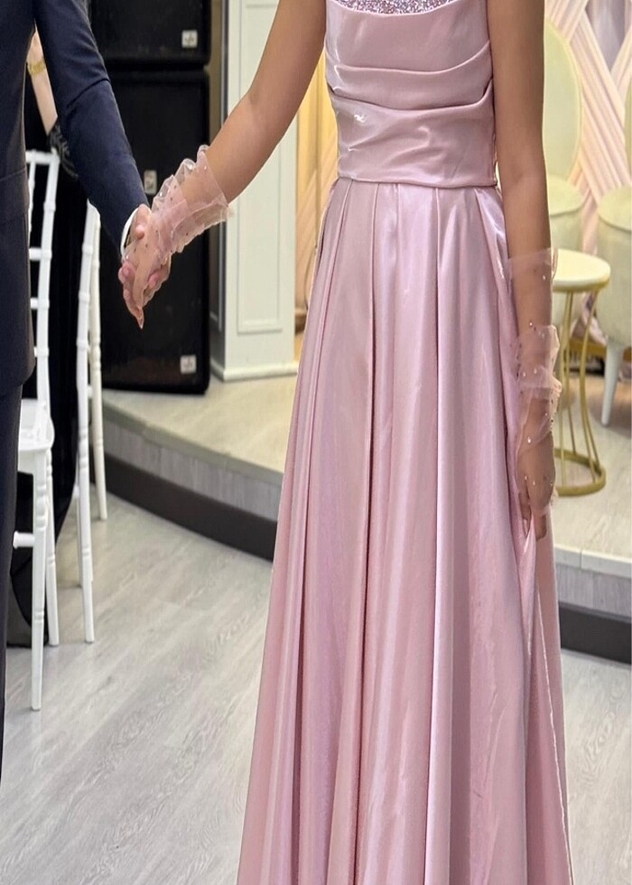 Straplez pudra abiye - Görsel 4