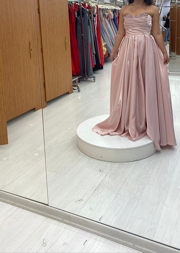 Straplez pudra abiye - Görsel 2