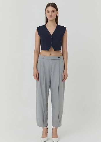 Gri Kadın Denim Kumaş Pantolon - Görsel 2