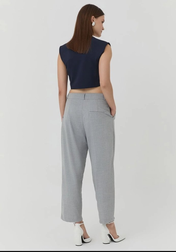 Gri Kadın Denim Kumaş Pantolon - Görsel 3