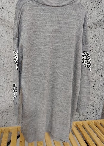 Leopar Desenli Gri Uzun Kollu Kadın Triko - Görsel 2