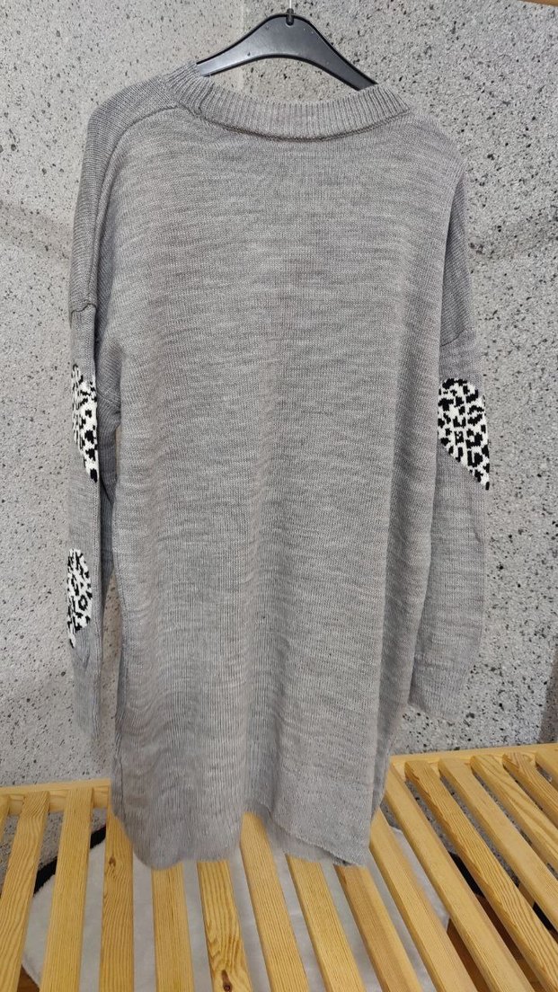 Leopar Desenli Gri Uzun Kollu Kadın Triko - Görsel 2