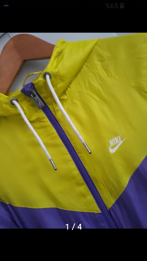 Mor-Sarı Kapüşonlu Fermuarlı astarlı yağmurluk - Görsel 2