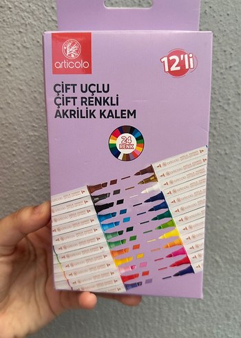 Çift Uçlu 24 Renkli Akrilik Kalem 12'li