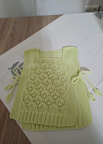 Kız Çocuk Örgü Yeşil Bohem Yelek - Görsel 2