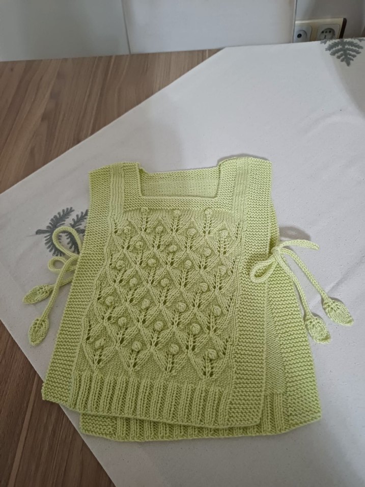 Kız Çocuk Örgü Yeşil Bohem Yelek - Görsel 2