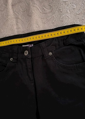 15-16 Yaş Beden siyah Renk Kız Çocuk Siyah Düğmeli Denim Pantolon