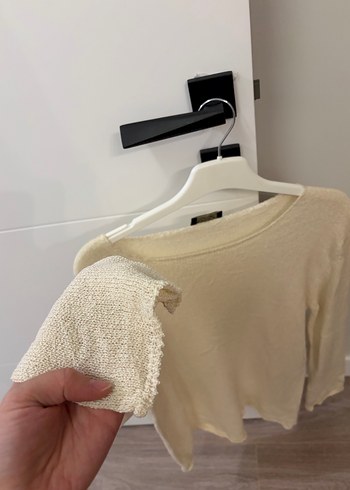 Kadın Beyaz Keten Uzun Kollu Salaş Kazak - Görsel 3