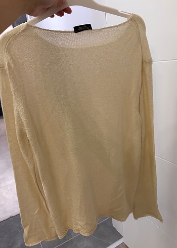 Kadın Beyaz Keten Uzun Kollu Salaş Kazak - Görsel 2