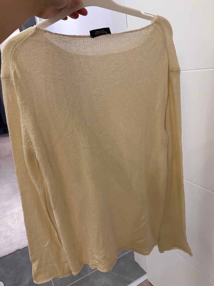 Kadın Beyaz Keten Uzun Kollu Salaş Kazak - Görsel 2