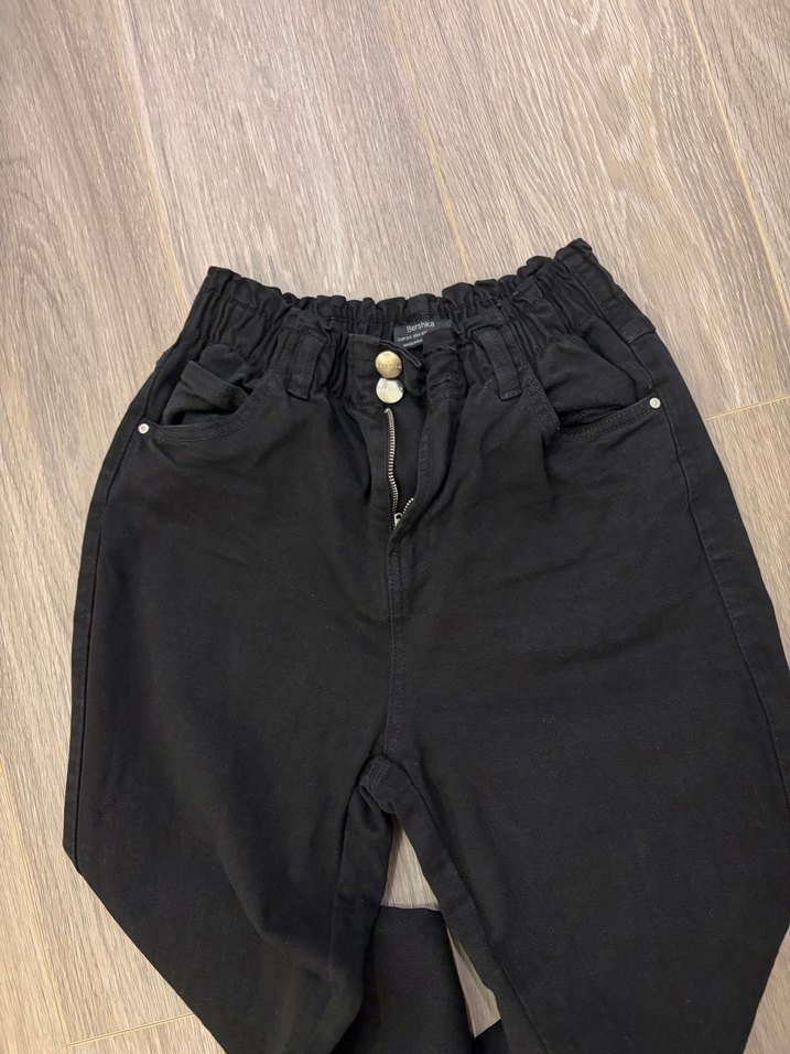 Kadın Siyah lastik belli kot Pantolon - Görsel 2