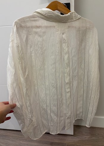 Kadın Beyaz Keten Pilili Gömlek - Görsel 2