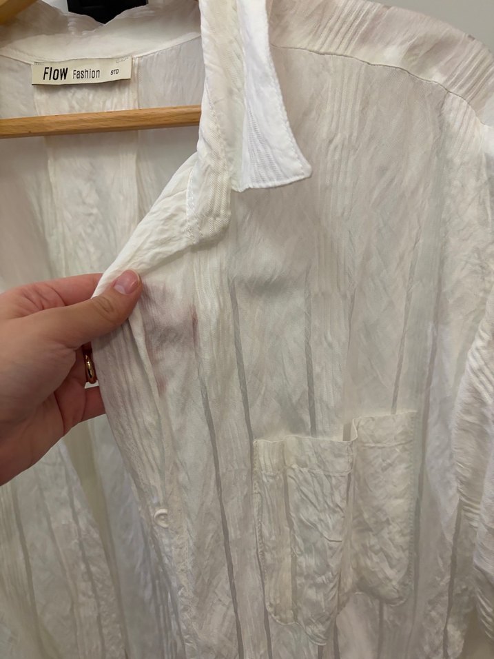 Kadın Beyaz Keten Pilili Gömlek - Görsel 5