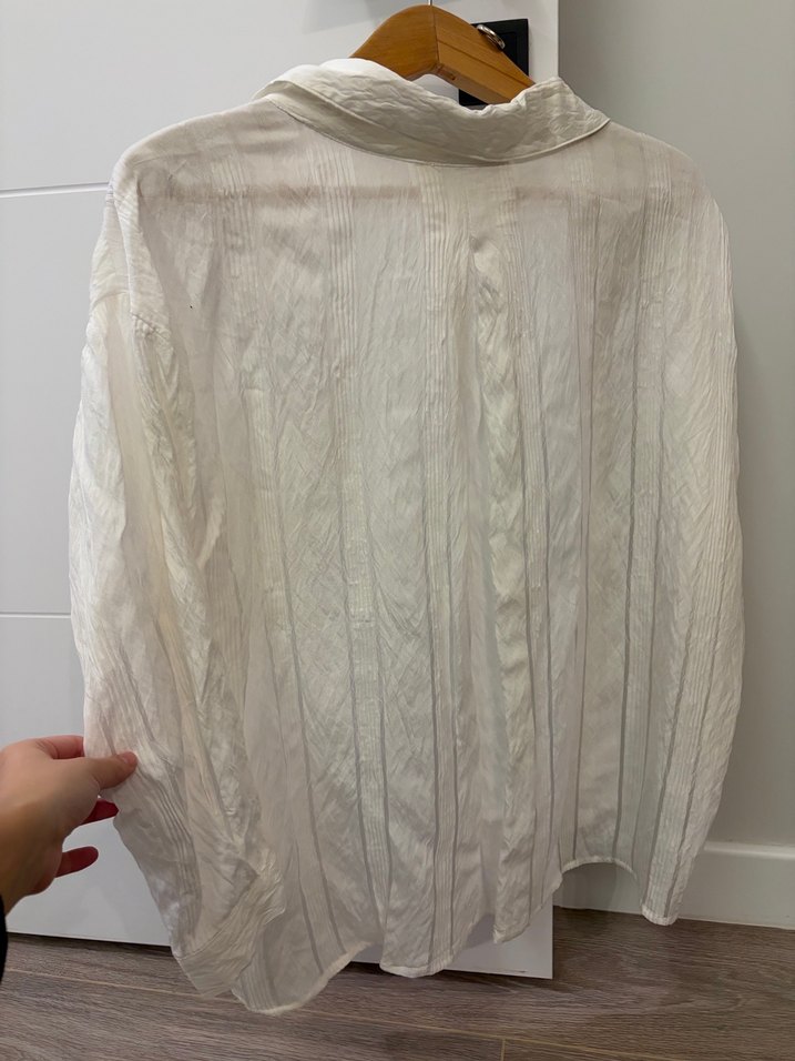 Kadın Beyaz Keten Pilili Gömlek - Görsel 2