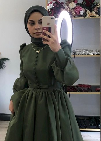 Diğer Haki Yesil Uzun Kollu Tesettur Elbise