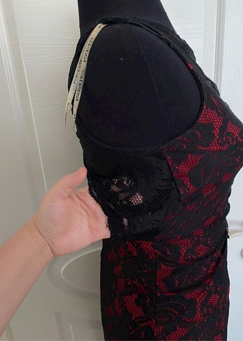 s Beden siyah Renk Bordo Dantelli Straplez Uzun Gotik Elbise