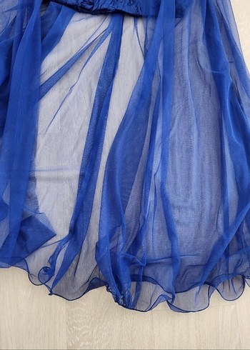 Straplez Saks mavi Nişan/Balo/Mezuniyet Abiye Elbise - Görsel 3