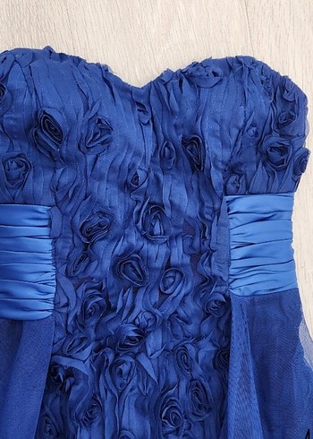 Straplez Saks mavi Nişan/Balo/Mezuniyet Abiye Elbise - Görsel 4